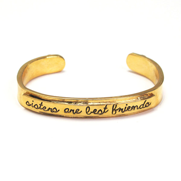 Sisters Are Best Friends Hand Stamped Silver Cuff