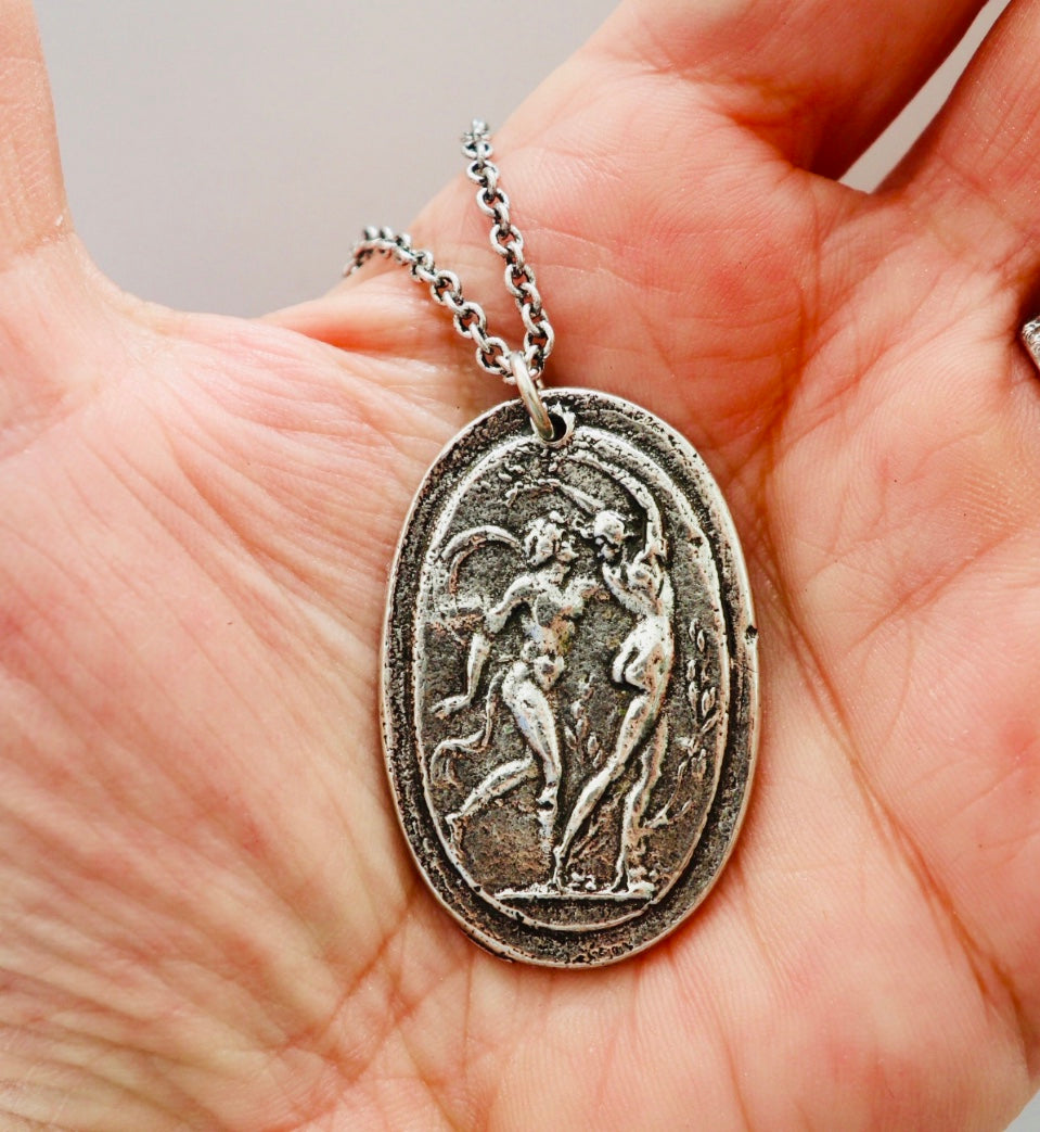 Dancing Nymphs Cameo Silver Necklace
