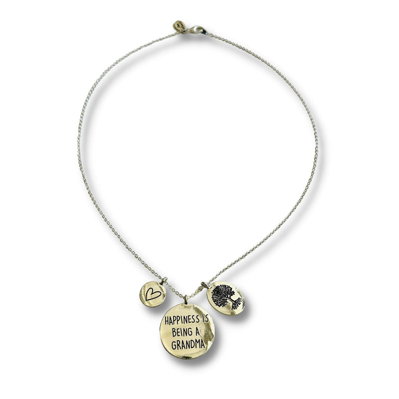 Happiness Is Being a Grandma Engraved Family Keepsake Disc Necklace