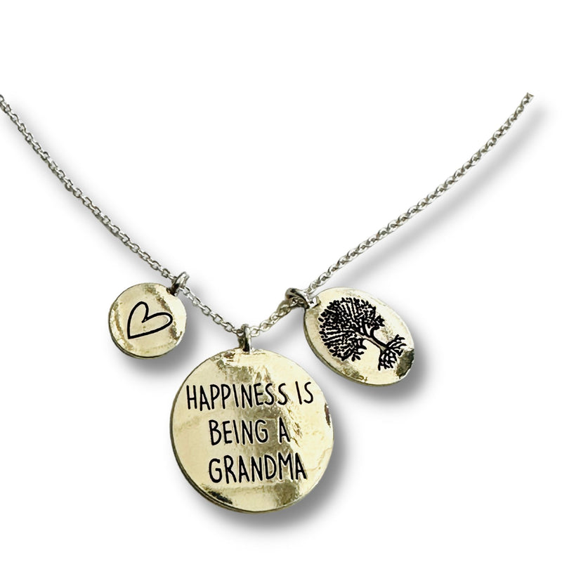 Happiness Is Being a Grandma Engraved Family Keepsake Disc Necklace