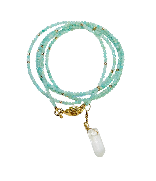 Amazonite Fields Moon Crystal Point Necklace