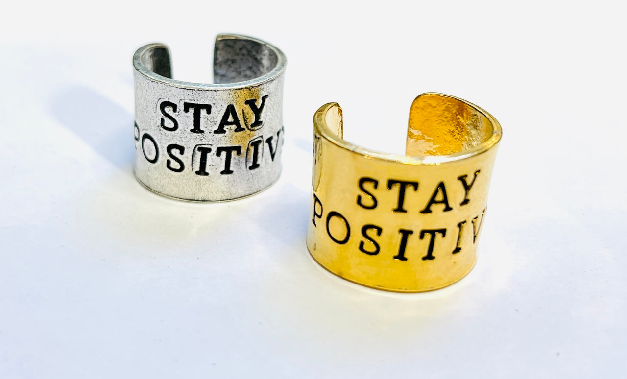 Stay Positive Hand Stamped ring