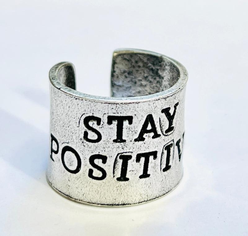 Stay Positive Hand Stamped ring