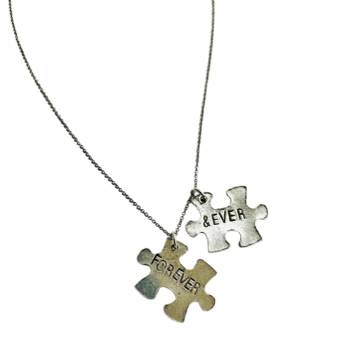 Forever & Ever Hand Stamped Puzzle Piece Charm Necklace