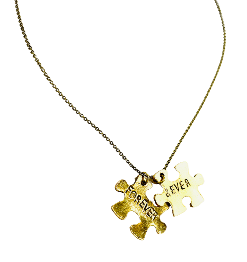 Forever & Ever Hand Stamped Puzzle Piece Charm Necklace