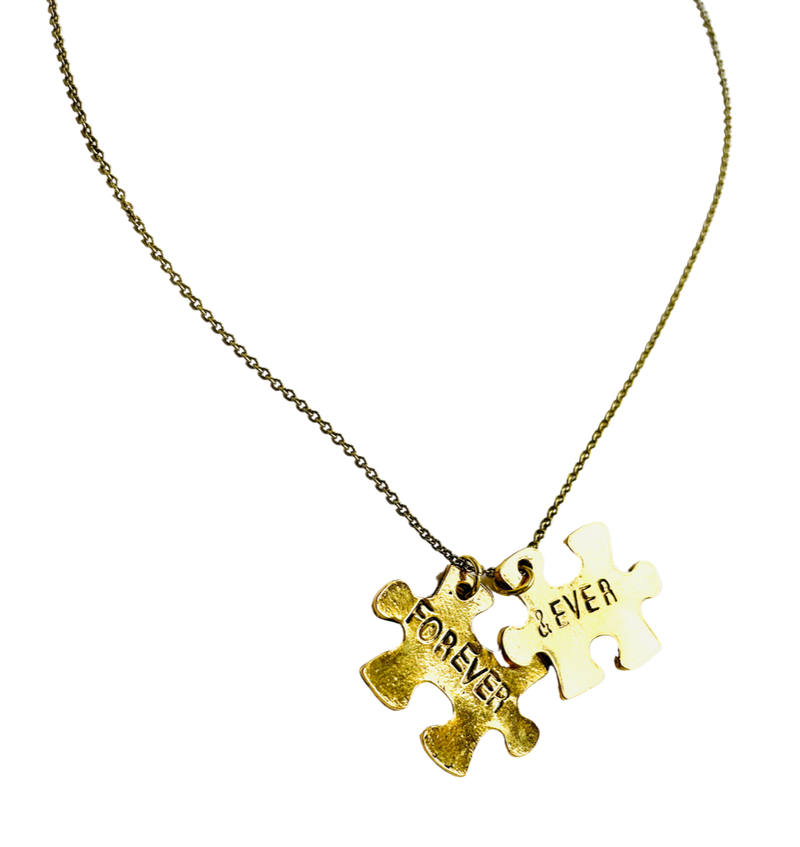 Forever & Ever Hand Stamped Puzzle Piece Charm Necklace
