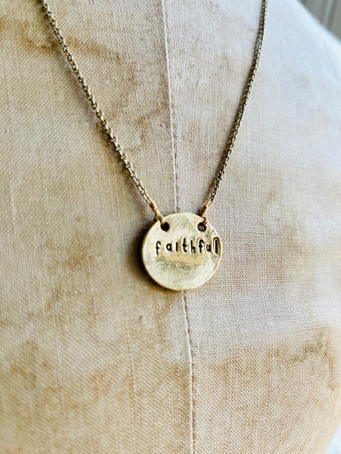 Faithful Hand Stamped Coin Motivational Necklace
