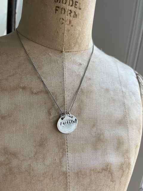 Faithful Hand Stamped Coin Motivational Necklace