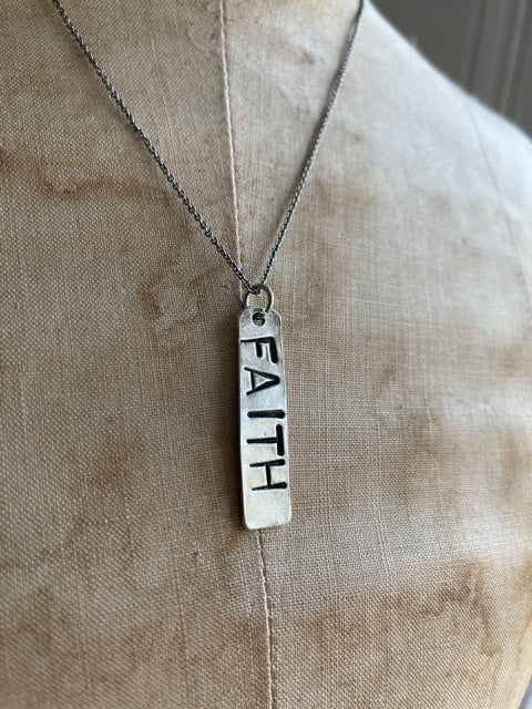 Faith Hand Stamped Bar Necklace