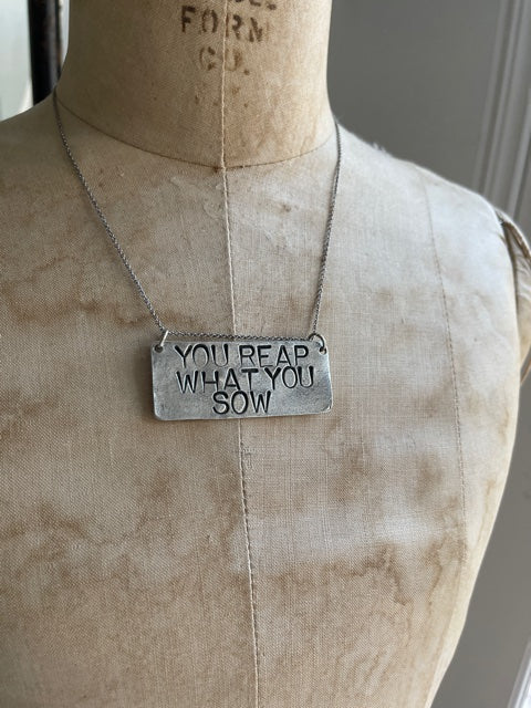 You Reap What You Sow Stamped Bar Necklace