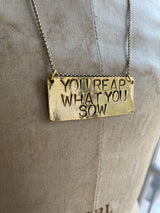 You Reap What You Sow Stamped Bar Necklace