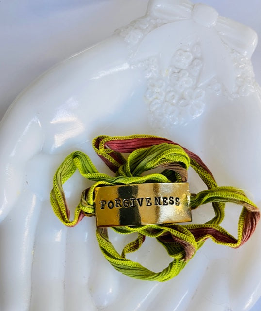 Forgiveness Hand Stamped ID Bar Silk Wrap Bracelet