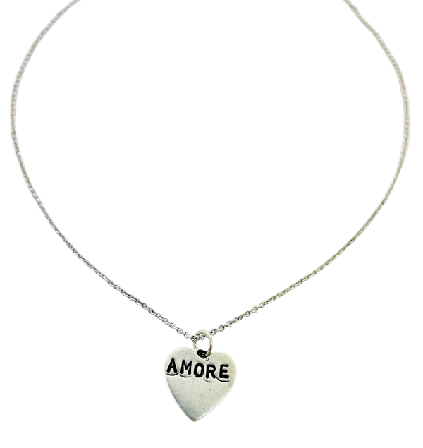 Amore Hand Stamped Heart  Necklace