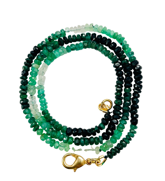 Faceted Ombre Genuine Emerald Knotted Necklace