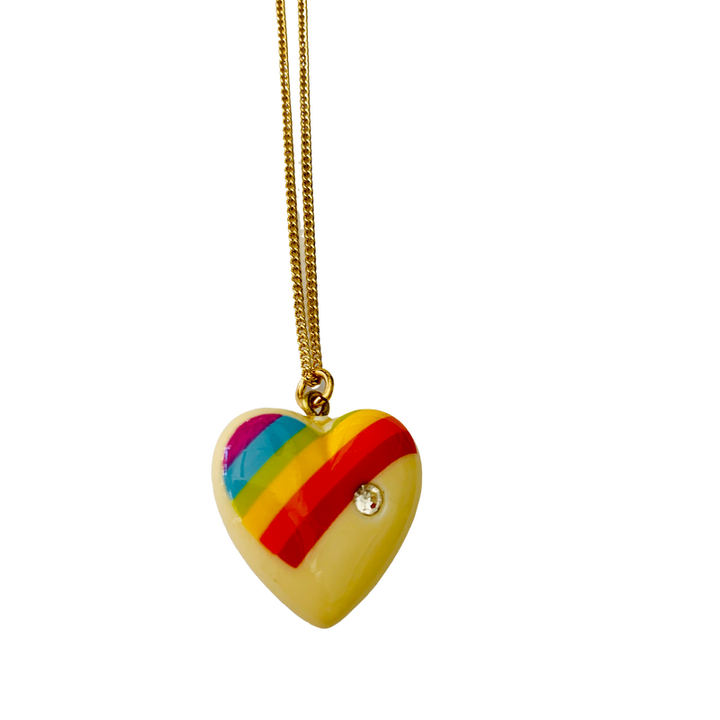 Yellow heart necklace with rainbow