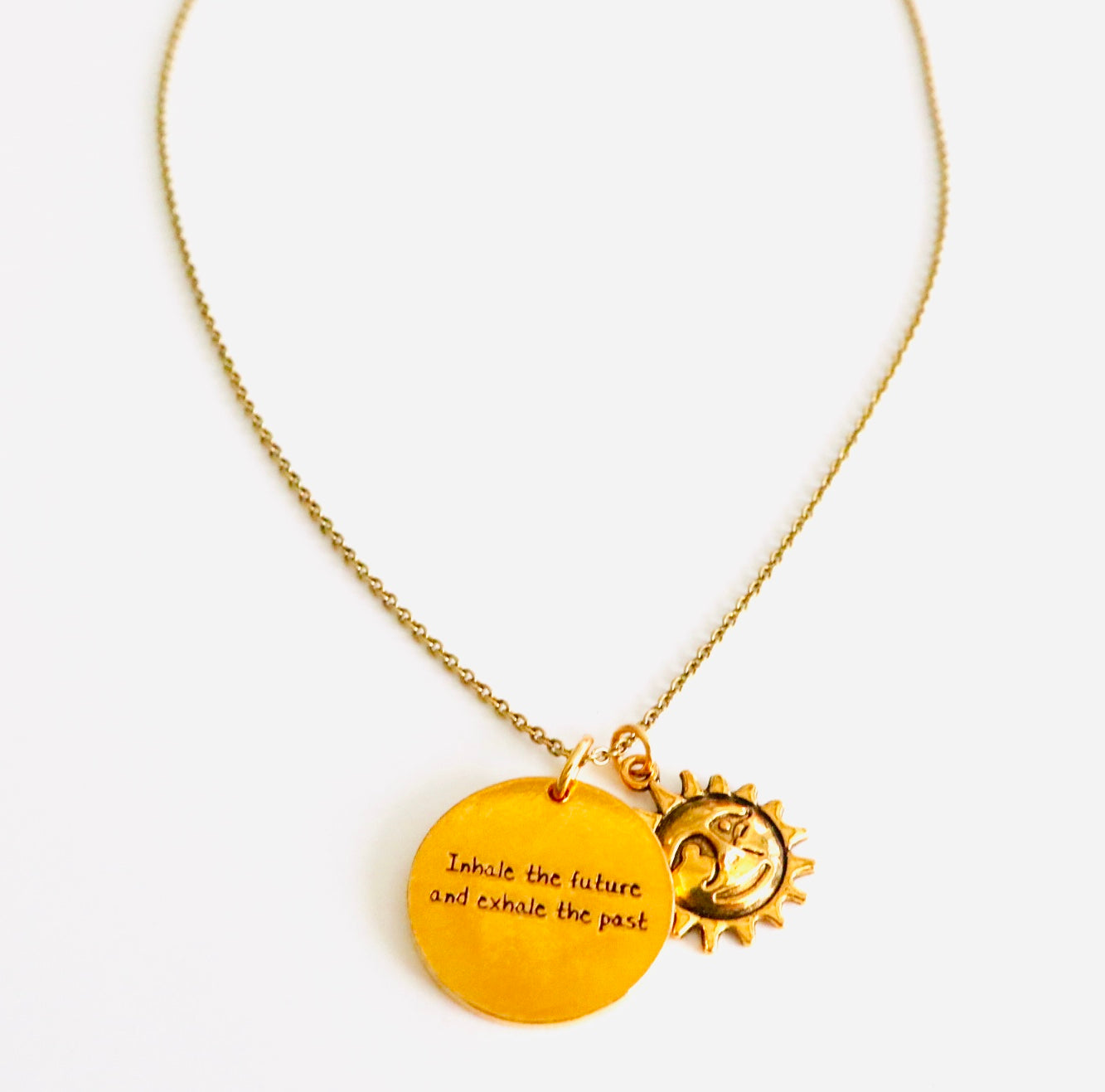 Inhale the future and exhale the past Handstamped Necklace