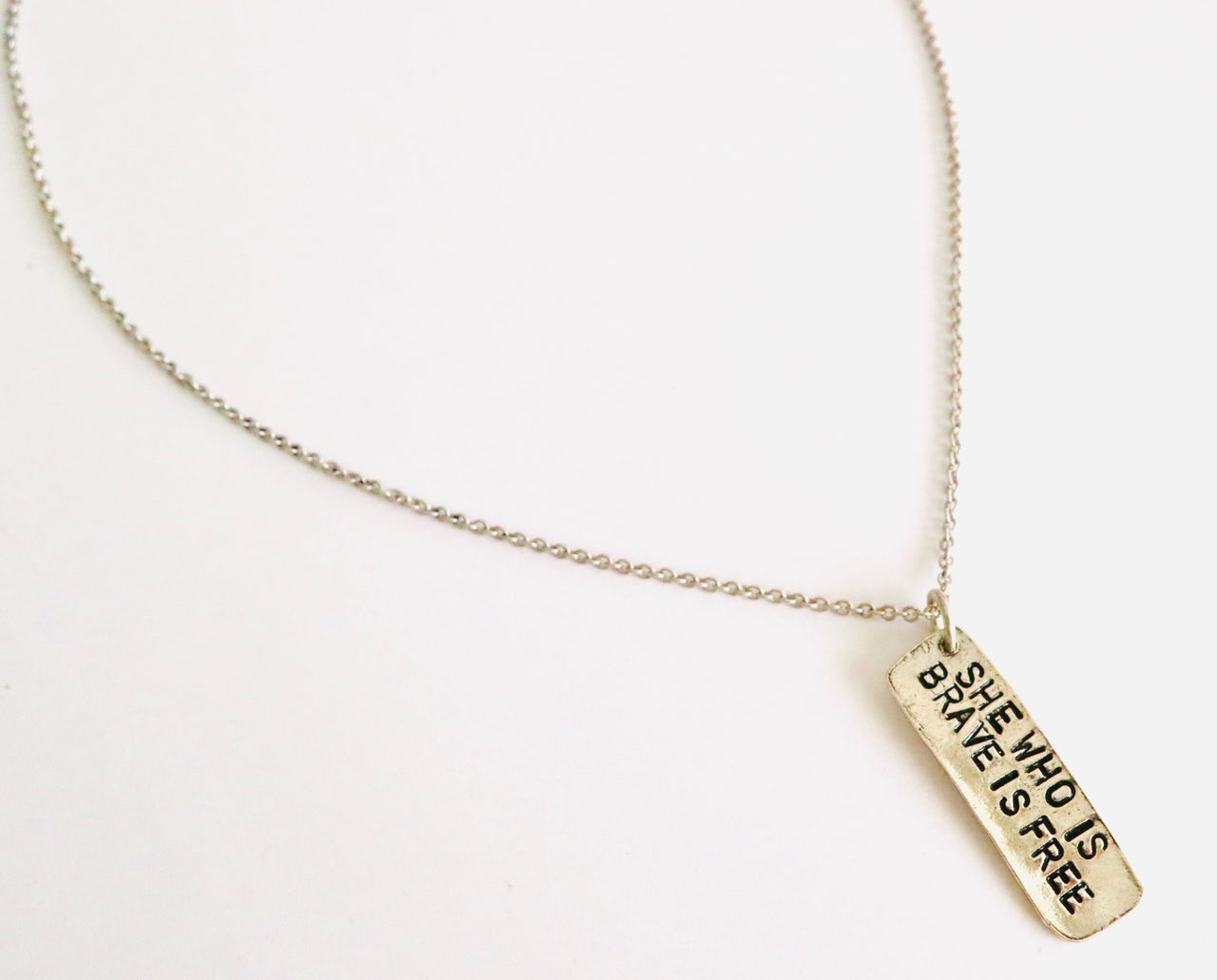 She Who is Brave is Free Hand Stamped Layering Necklace