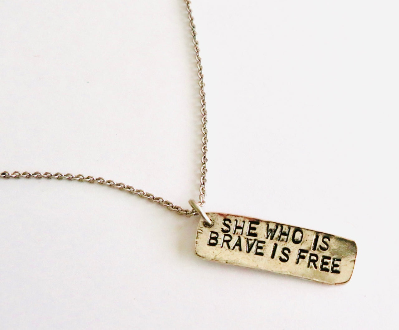 She Who is Brave is Free Hand Stamped Layering Necklace