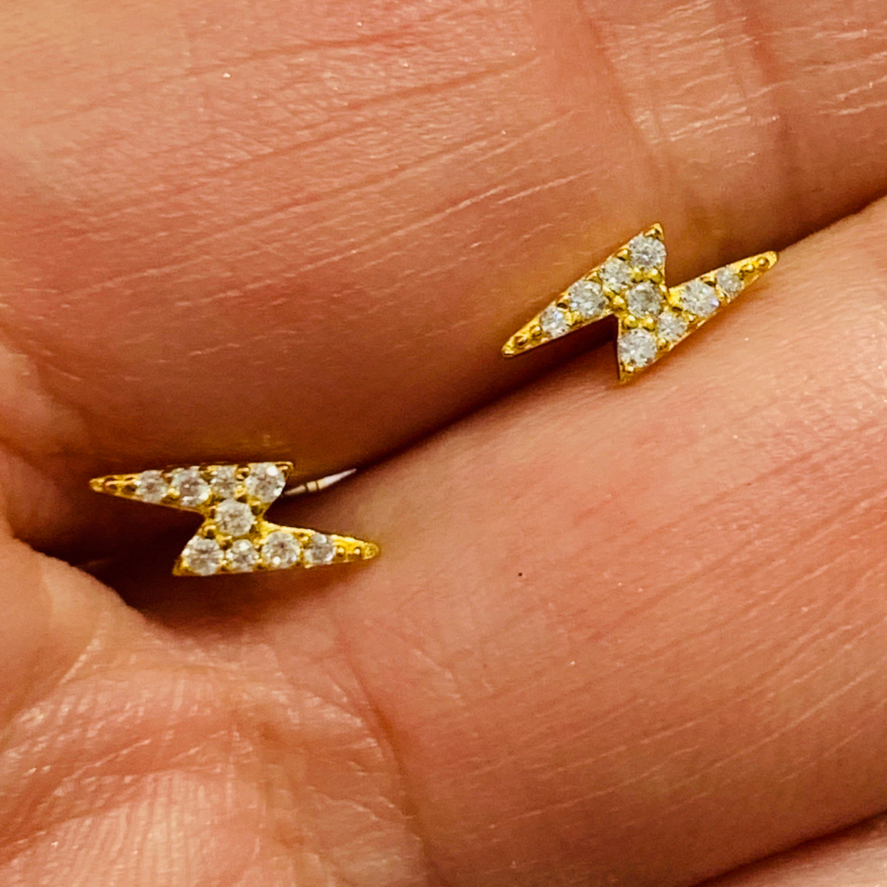 Dainty CZ Pave Lightening Bolt Earrings