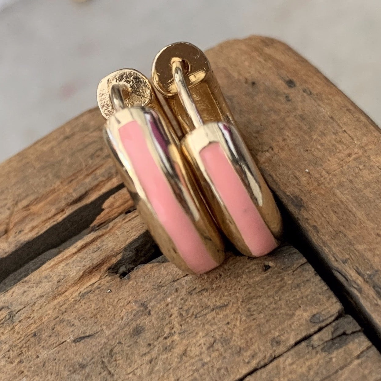 Pink Enamel Huggie Hoop Earrings