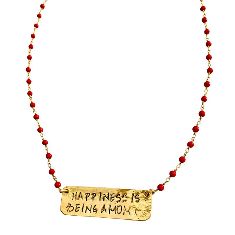 Happiness is Being a Mom coral Necklace