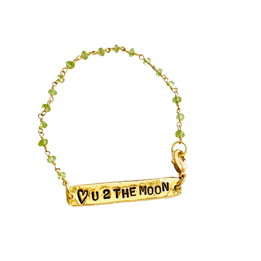 Peridot Love you to the Moon Reversible Hand Stamped Bracelet