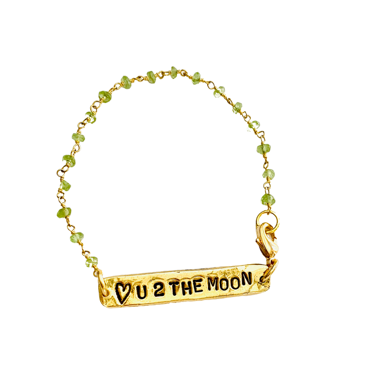 Peridot Love you to the Moon Reversible Hand Stamped Bracelet