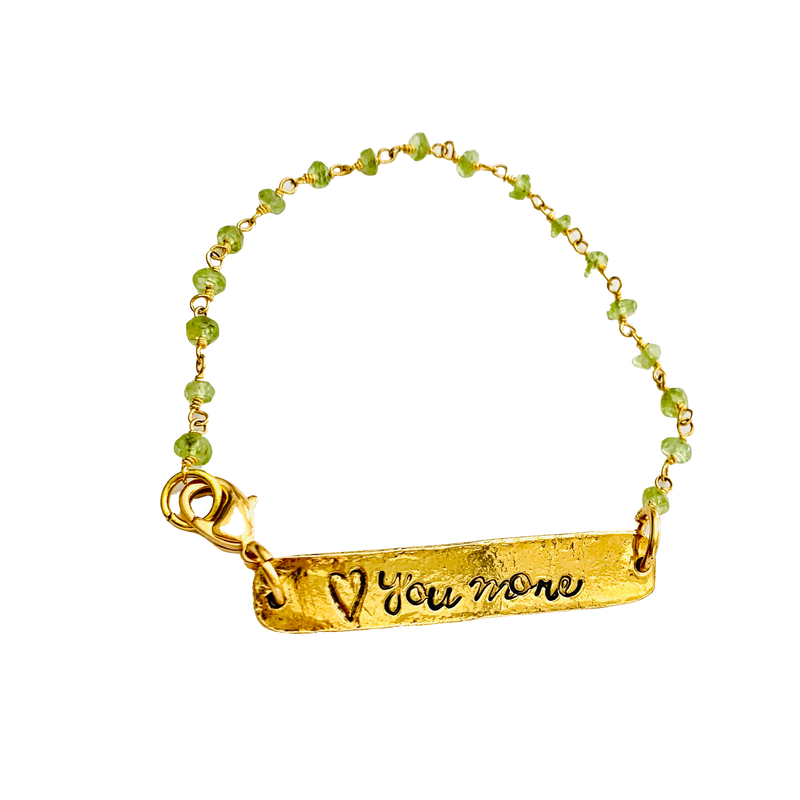 Peridot Love you to the Moon Reversible Hand Stamped Bracelet