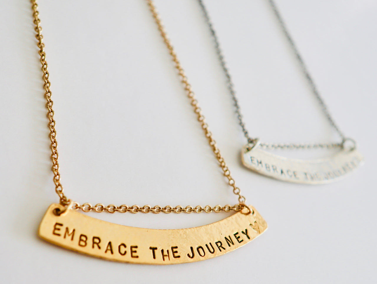 Motivational Embrace the Journey Hand Stamped Bar Necklace