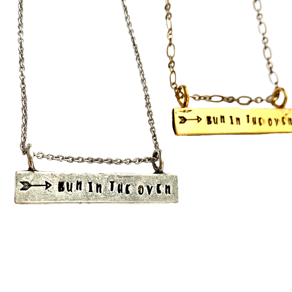 Bun in the Oven Hand Stamped Bar Necklace