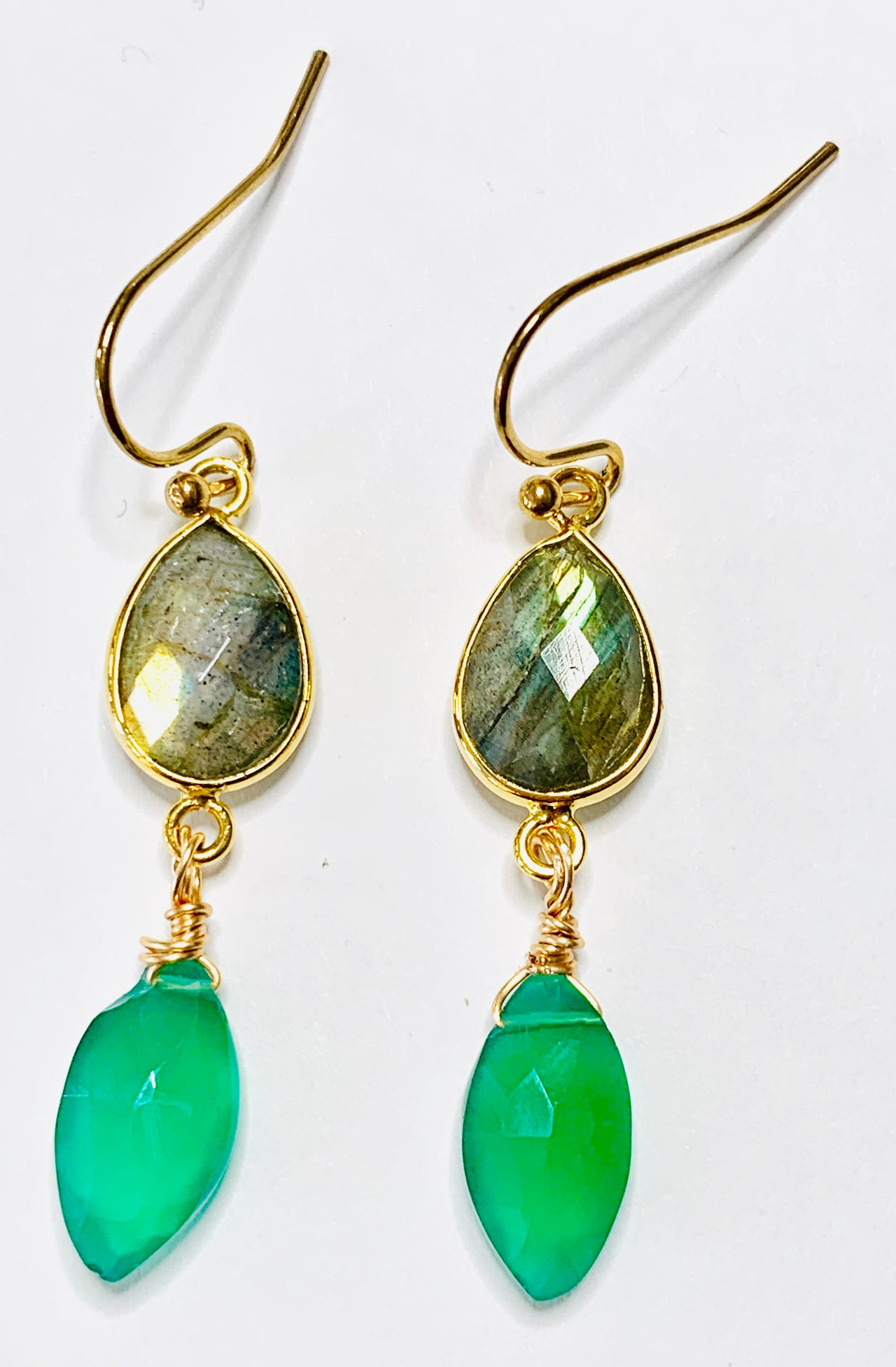 Labradorite and Green Onyx Dangle Earrings