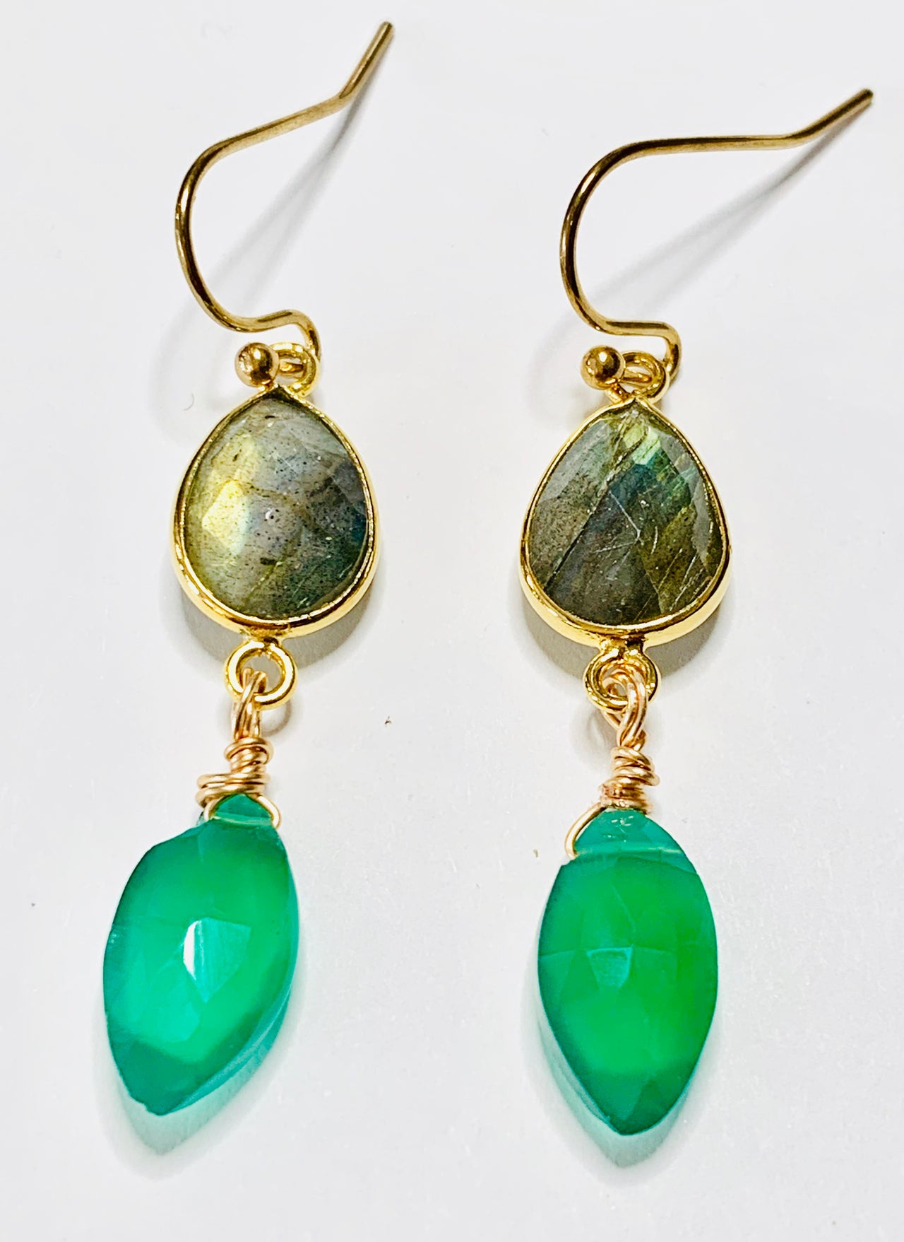 Labradorite and Green Onyx Dangle Earrings