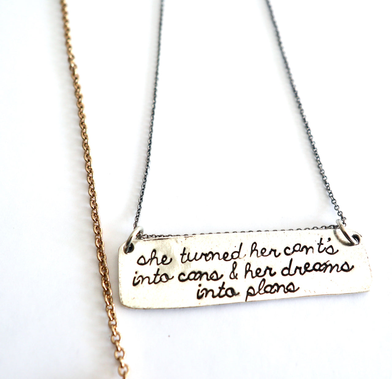 he Turned Her Cant's Into Cans Hand Stamped Necklace