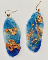 Freeform Periwinkle Blue and Copper Leaf Resin Earrings