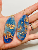Freeform Periwinkle Blue and Copper Leaf Resin Earrings