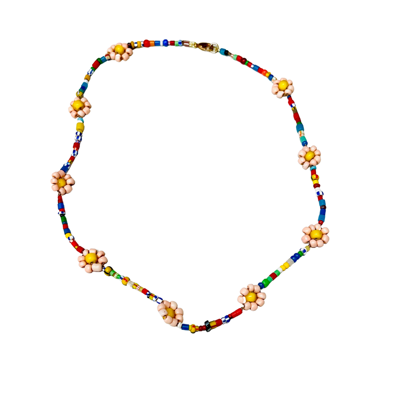 Hand Beaded Daisy Chain Flower Glass Beaded necklace