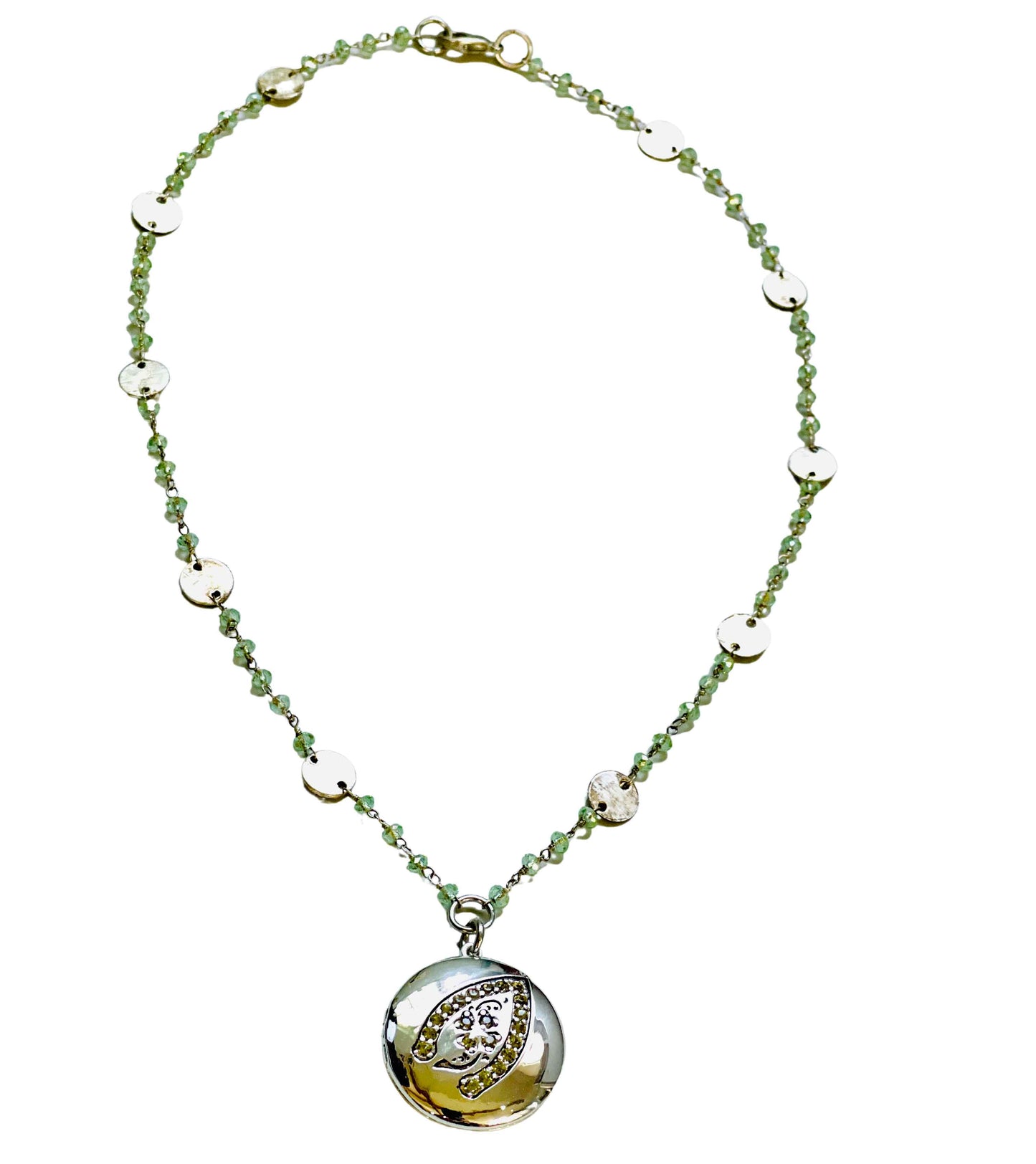 Wishbone Locket with Green CZ Stones Necklace