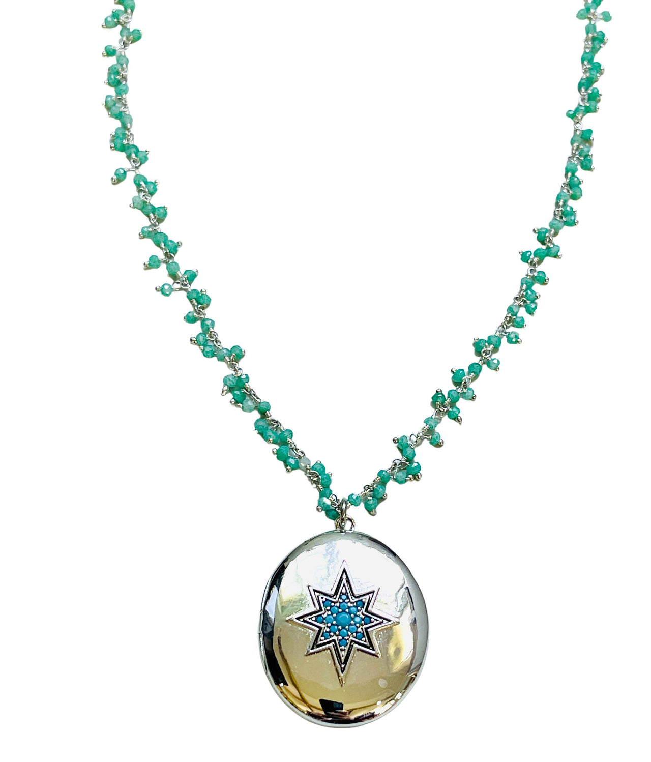 Green Onyx Floral Locket with Diamond Stones