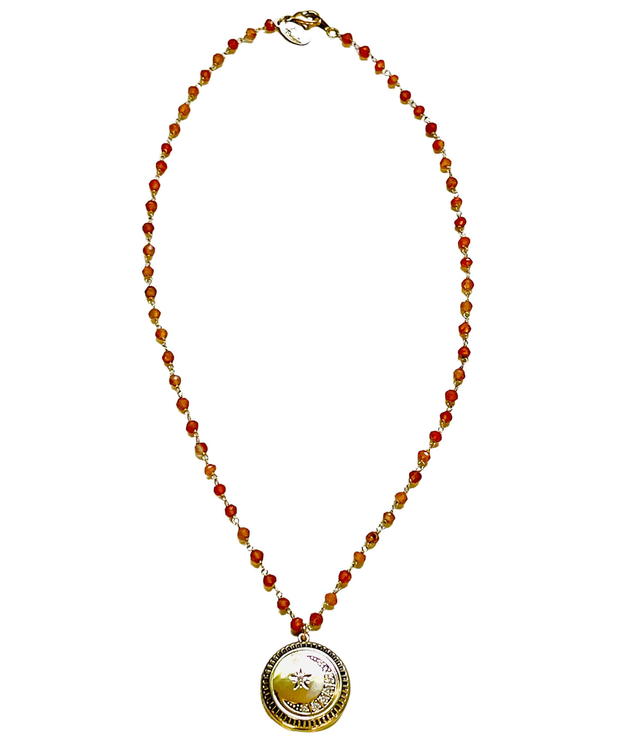 Moon and Star Diamond CZ with Orange Carnelian Stone Necklace