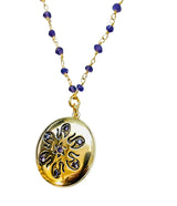 Amethyst  Floral Locket with Amethyst Beaded Chain Necklace