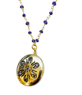 Amethyst  Floral Locket with Amethyst Beaded Chain Necklace