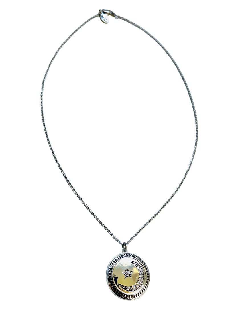 Moon and Star Diamond Locket Necklace