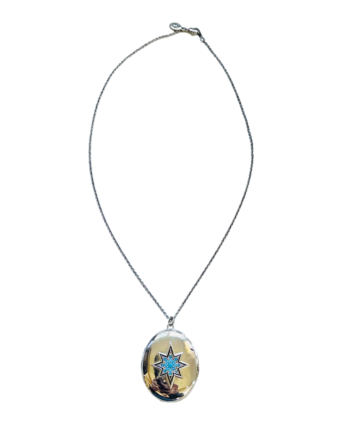 Large Turquoise Starburst Locket Necklace