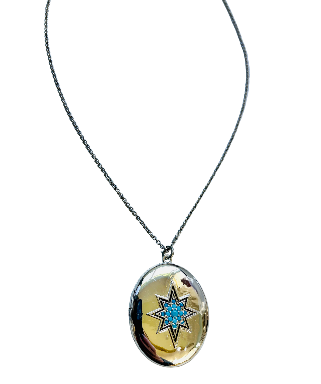 Large Turquoise Starburst Locket Necklace