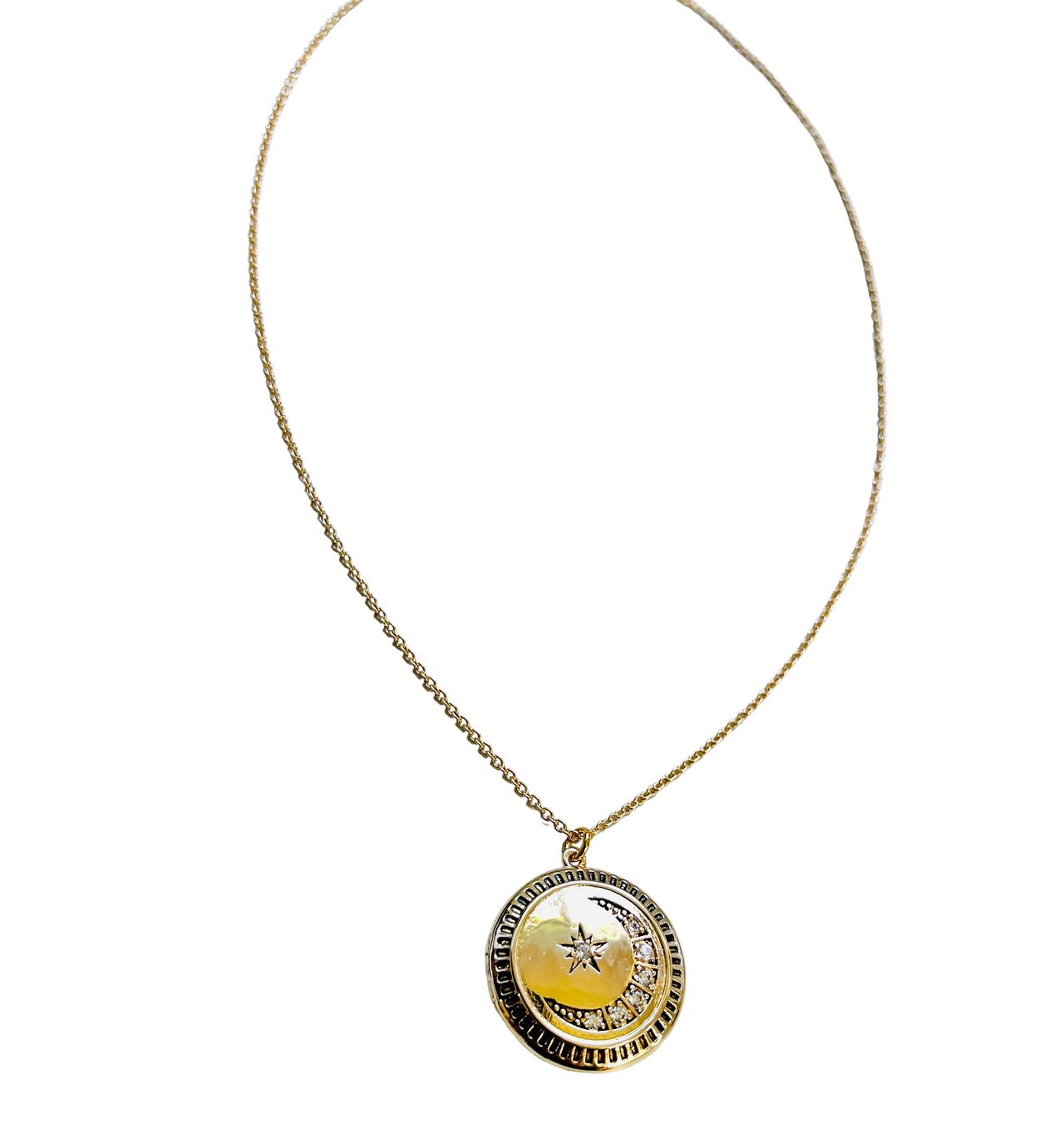 Moon and Star Diamond Locket Necklace