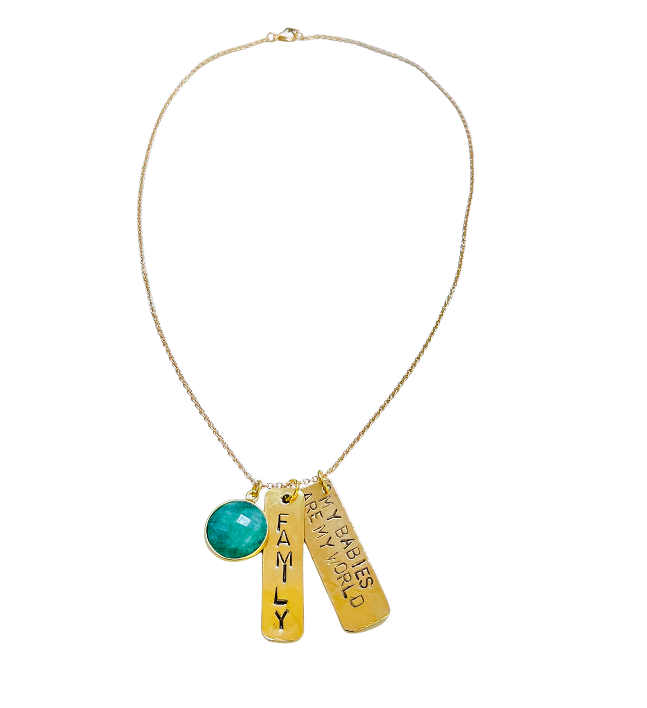 Family Charm Necklace with Emerald Stone