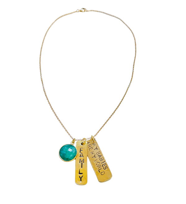 Family Charm Necklace with Emerald Stone
