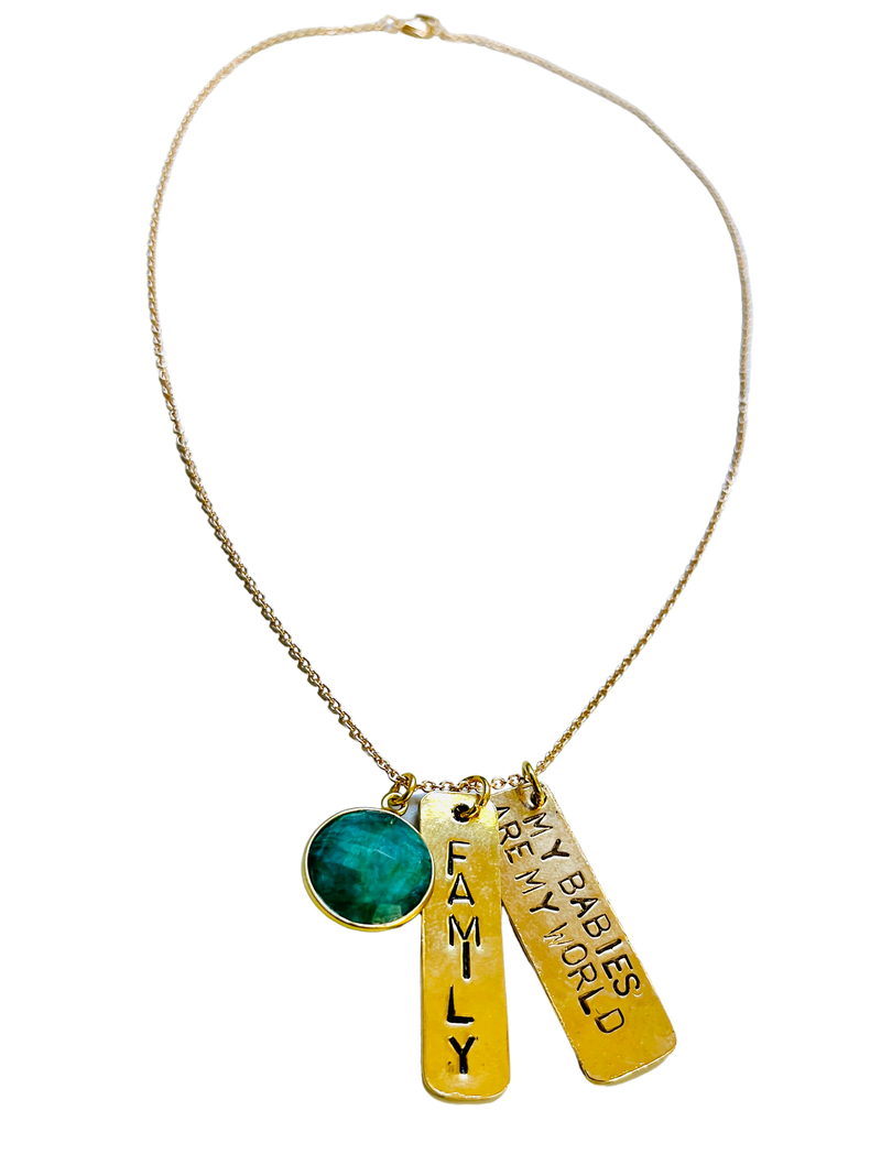 Family Charm Necklace with Emerald Stone