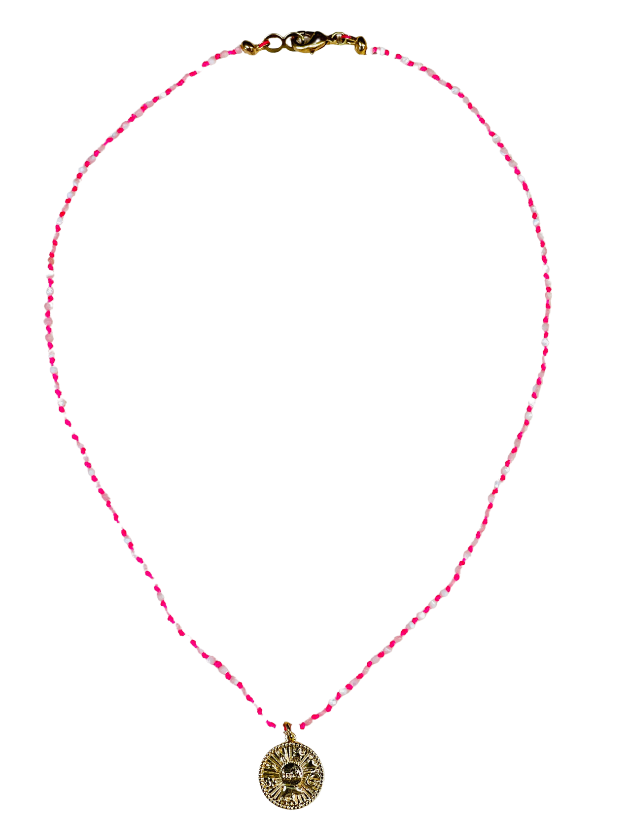 Fluorescent Pink Mother of Pearl Good Luck Necklace