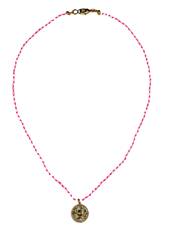 Fluorescent Pink Mother of Pearl Good Luck Necklace